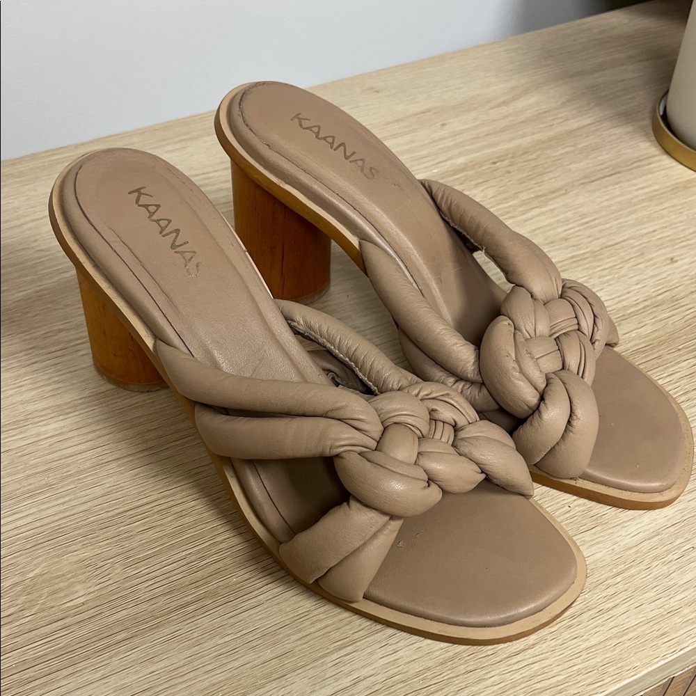 Kaanas Tan Knotted Heeled Sandals